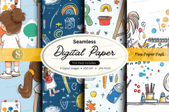Seamless digital paper pack with colorful school and office Product Image 1