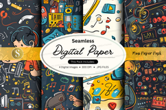 Seamless digital paper pack with music and retro tech patter Product Image 1