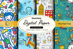 Seamless digital paper pack with colorful doodles and illust Product Image 1