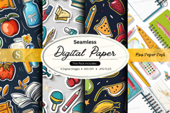 Seamless digital paper pack with food, stationery, and kitch Product Image 1