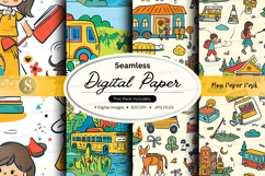 Seamless digital paper pack with colorful school and travel Product Image 1
