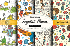 Seamless digital paper pack with hand drawn doodles and kitc Product Image 1