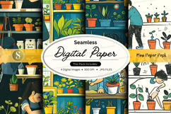 Seamless digital paper pack with plants and gardening tools Product Image 1