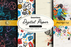 Seamless digital paper pack with sports and abstract pattern Product Image 1