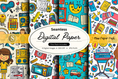 Seamless digital paper texture with retro office and tech do Product Image 1