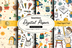 Seamless digital paper pack with school and art supplies fla Product Image 1