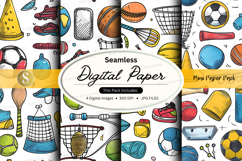 Seamless digital paper pack with kitchen and sports icons vi Product Image 1