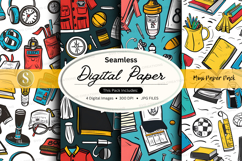 Seamless digital paper pack with office and school supplies Product Image 1