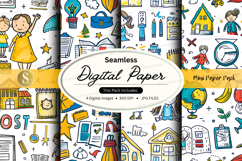 Seamless digital paper texture with hand-drawn doodles and s Product Image 1