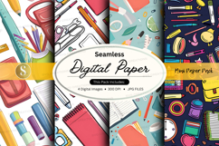 Seamless digital paper textures with colorful office supplie Product Image 1