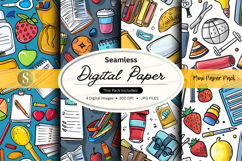 Seamless digital paper pack with fruits, stationery, and doo Product Image 1