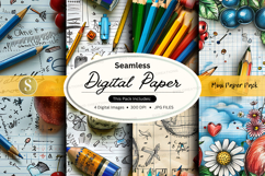 Seamless digital paper pack with colorful pencils and floral Product Image 1