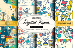 Seamless digital paper pack with awards and success icons on Product Image 1