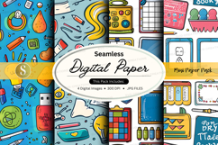 Seamless digital paper pack with colorful stationery and off Product Image 1