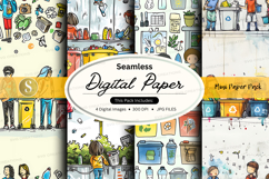 Seamless digital paper texture collage with vintage office a Product Image 1