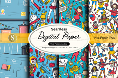 Seamless digital paper patterns with retro cartoon illustrat Product Image 1