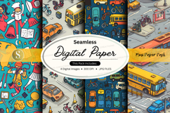 Seamless digital paper pack with urban transport and city el Product Image 1