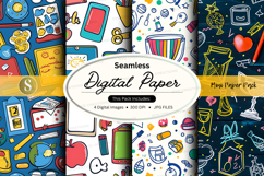 Seamless digital paper pack with colorful stationery and off Product Image 1