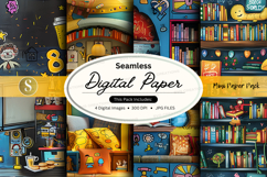 Seamless digital paper pack with vintage books and retro des Product Image 1