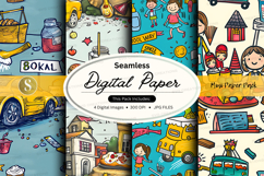 Seamless digital paper texture with retro cartoon patterns a Product Image 1