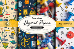 Seamless digital paper pack with vintage school supplies and Product Image 1