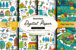 Seamless digital paper patterns with cute summer illustratio Product Image 1