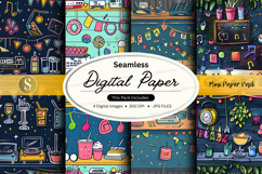 Seamless digital paper pattern with retro kitchen and music Product Image 1