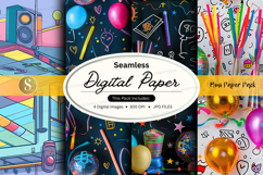 Seamless digital paper pack with school supplies and creativ Product Image 1