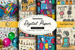Seamless digital paper pack with colorful school and office Product Image 1