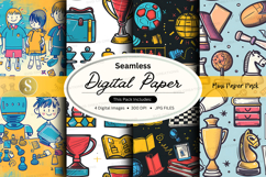 Seamless digital paper pack with school and sports icons, fl Product Image 1
