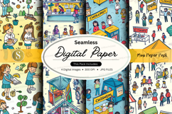 Seamless digital paper pattern with shopping and lifestyle s Product Image 1