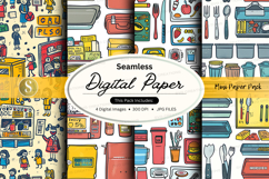 Seamless digital paper texture with kitchen and food icons v Product Image 1