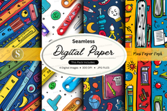 Seamless digital paper pack with school supplies and doodles Product Image 1