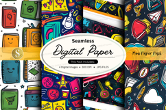 Seamless Digital Paper Pack with Retro Cartoon Patterns and Product Image 1