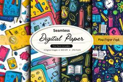 Seamless digital paper pack with school supplies and station Product Image 1