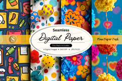 Seamless digital paper pack with colorful polka dots and flo Product Image 1