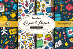 Seamless digital paper pack with school and office doodles o Product Image 1
