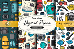 Seamless digital paper texture with vintage cameras and phot Product Image 1