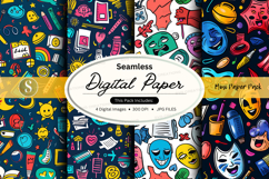 Seamless Digital Paper Pack with Vibrant Patterns and Emoji Product Image 1