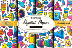 Seamless Digital Paper Pattern with Vibrant Stationery and S Product Image 1