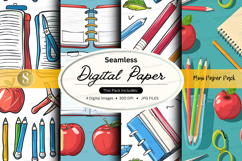 Seamless digital paper texture with school supplies and stat Product Image 1