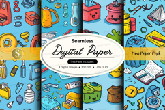 Seamless digital paper pack with office and school supplies Product Image 1