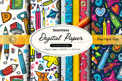 Seamless digital paper pack with colorful school and office Product Image 1