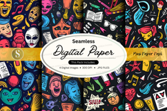 Seamless Digital Paper Pattern with Retro Cartoon Faces and Product Image 1