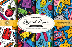 Seamless digital paper pack with school supplies and station Product Image 1