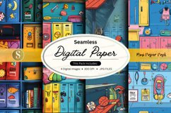 Seamless digital paper pack with colorful retro grocery stor Product Image 1