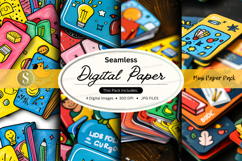 Seamless digital paper pack with colorful school supplies an Product Image 1