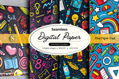 Seamless Digital Paper Pack with Vibrant Stationery and Dood Product Image 1