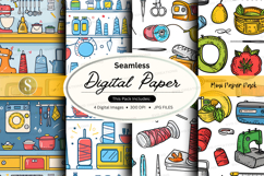 Seamless digital paper pack with kitchen and food illustrati Product Image 1