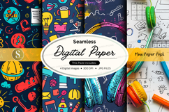 Seamless digital paper pack with school and office supplies Product Image 1